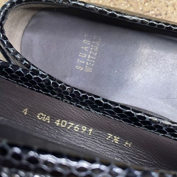 Stuart Weitzman Snake Embossed Patent Leather Moccasin Toe Loafers 7.5 Black - Picture 11 of 13
